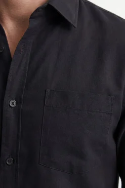 Chemise Noire À Manches Longues En Mélange De Lin