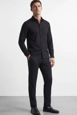 Chemise Noire À Manches Longues En Mélange De Lin