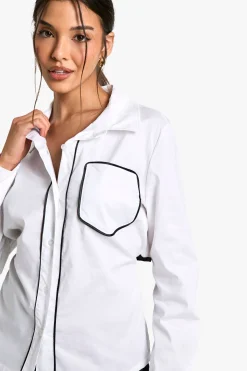 Chemise Nouée au Dos avec Passepoil Contrastant