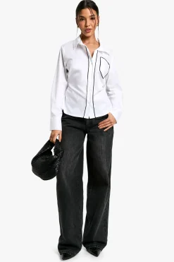 Chemise Nouée au Dos avec Passepoil Contrastant