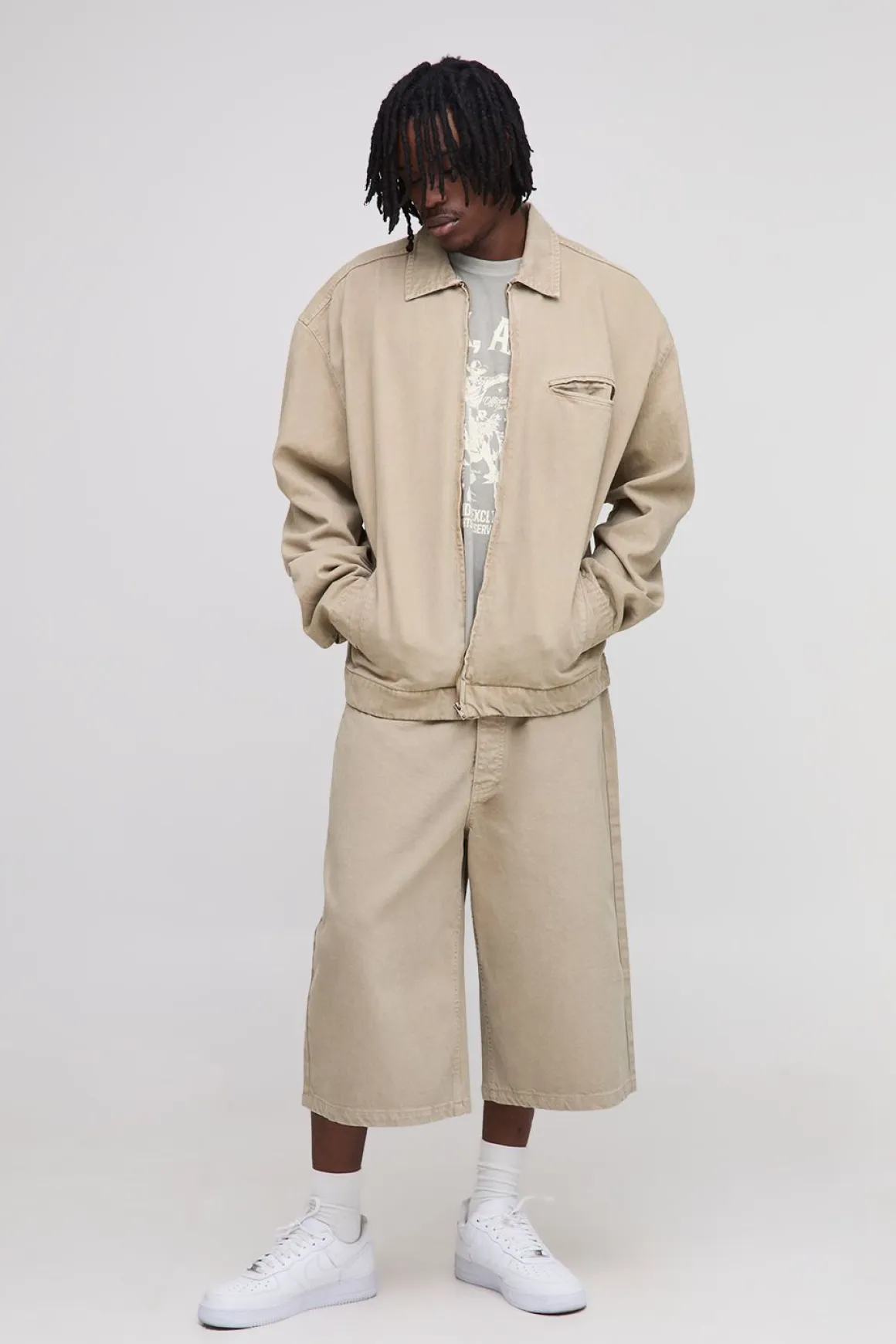 Chemise overshirt en denim lavé à fermeture éclair, version longue