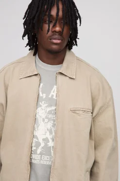 Chemise overshirt en denim lavé à fermeture éclair, version longue