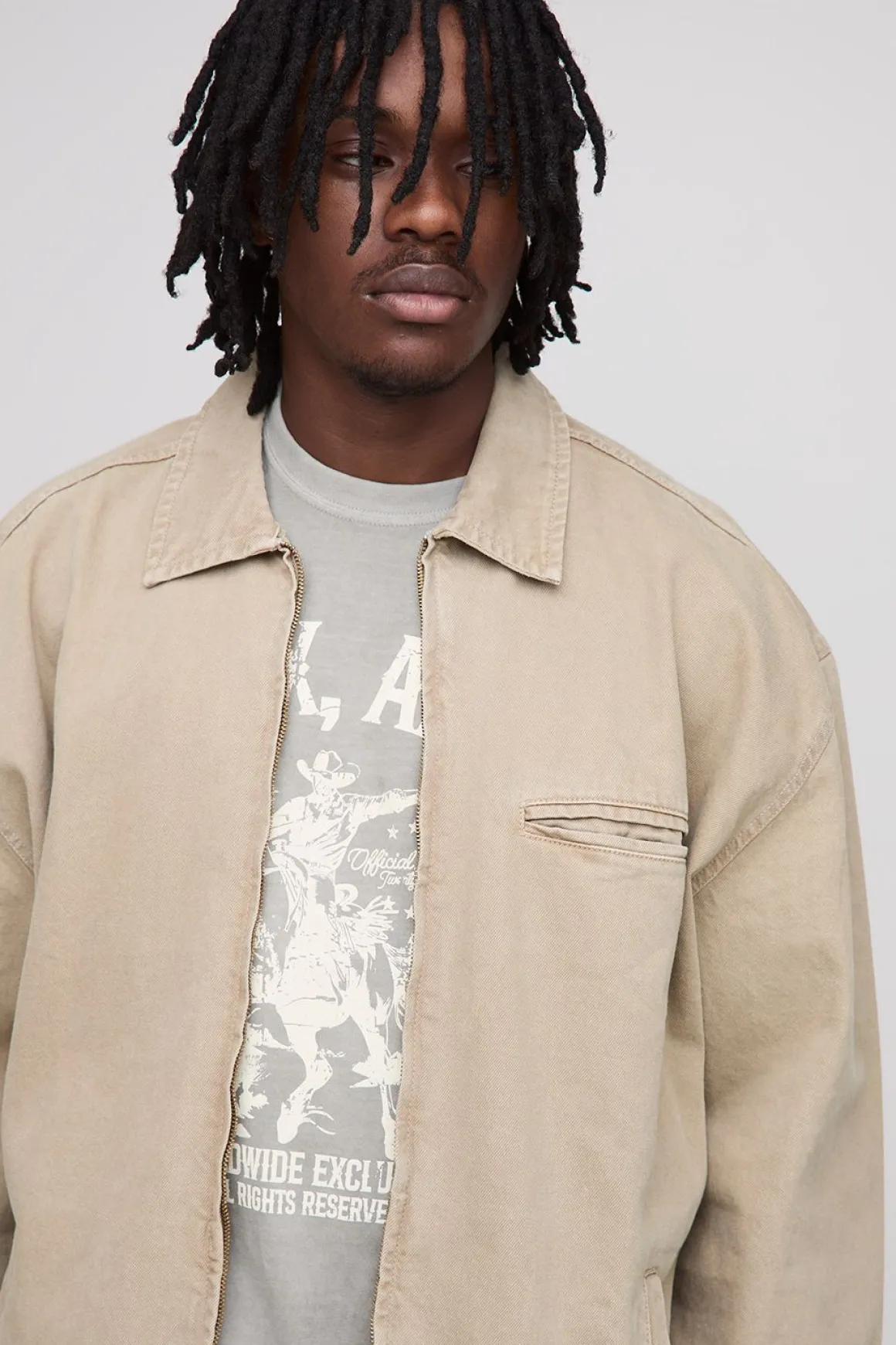 Chemise overshirt en denim lavé à fermeture éclair, version longue