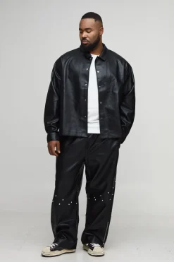 Chemise overshirt à manches longues au look cuir clouté