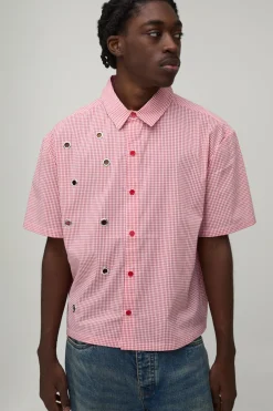 Chemise Oversize Ample À Carreaux Micro Avec Détails Œillets