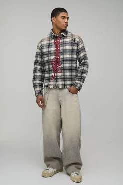 Chemise Oversize Ample Effet Délavé Appliqué Usé