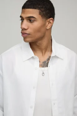 Chemise Oversize Ample à Manches Longues en Mélange de Lin