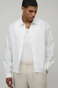 Chemise Oversize Ample à Manches Longues en Mélange de Lin