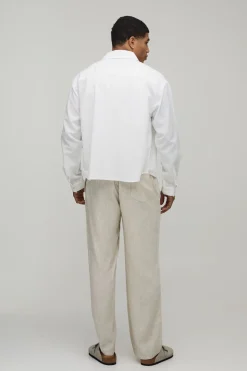 Chemise Oversize Ample à Manches Longues en Mélange de Lin