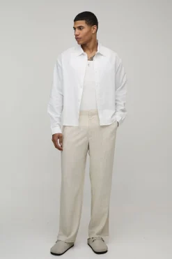 Chemise Oversize Ample à Manches Longues en Mélange de Lin