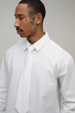 boohooMAN Chemise Oversize Ample À Manches Longues & Cravate<Homme Chemises
