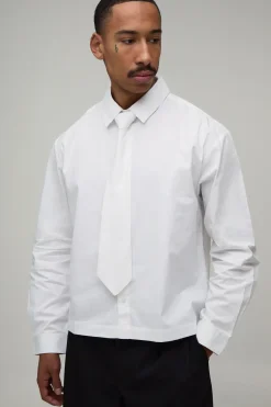 boohooMAN Chemise Oversize Ample À Manches Longues & Cravate<Homme Chemises