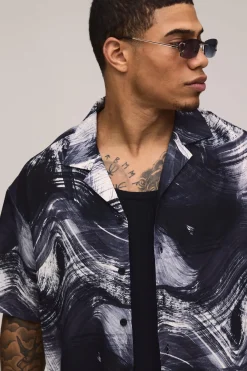 Chemise Oversize Ample à Motif Abstrait Coup de Pinceau