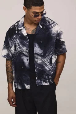 Chemise Oversize Ample à Motif Abstrait Coup de Pinceau