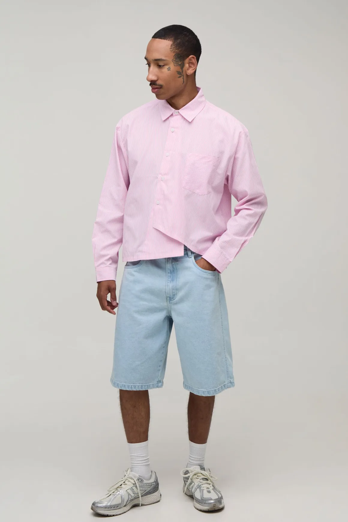 Chemise Oversize Ample À Patte Asymétrique Et Rayures