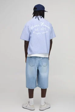 boohooMAN Chemise Oversize Ample À Rayures Col Bowling<Homme Chemises