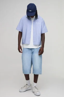 boohooMAN Chemise Oversize Ample À Rayures Col Bowling<Homme Chemises