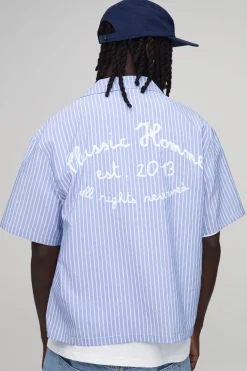 boohooMAN Chemise Oversize Ample À Rayures Col Bowling<Homme Chemises