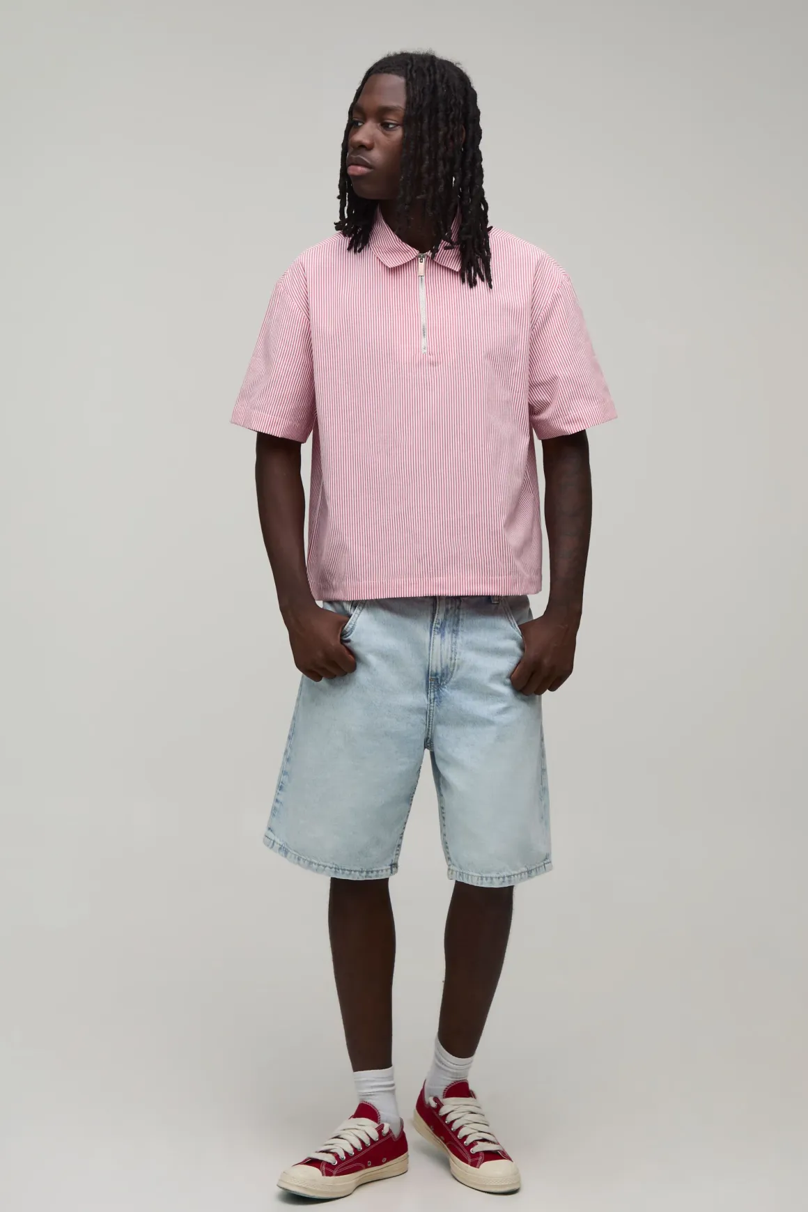 Chemise Oversize Ample À Rayures Avec Zip Quart