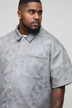 boohooMAN Chemise oversize boxy en faux suède Plus Antique<Homme Chemises Grande Taille|Chemises