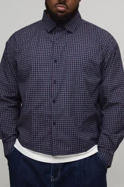 boohooMAN Chemise oversize boxy à imprimé varsity et micro carreaux<Homme Chemises Grande Taille|Chemises