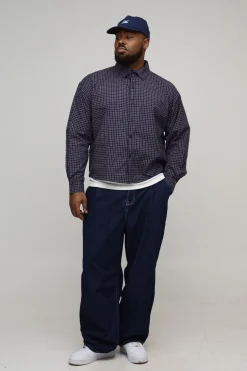 boohooMAN Chemise oversize boxy à imprimé varsity et micro carreaux<Homme Chemises Grande Taille|Chemises