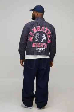 boohooMAN Chemise oversize boxy à imprimé varsity et micro carreaux<Homme Chemises Grande Taille|Chemises
