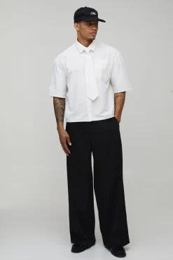 boohooMAN Chemise Oversize Boxy à Manches Courtes et Cravate<Homme Chemises