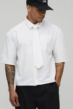 boohooMAN Chemise Oversize Boxy à Manches Courtes et Cravate<Homme Chemises