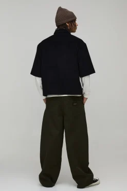 Chemise Oversize Boxy à Manches Courtes en Tissu Côtelé Tissé avec Patte