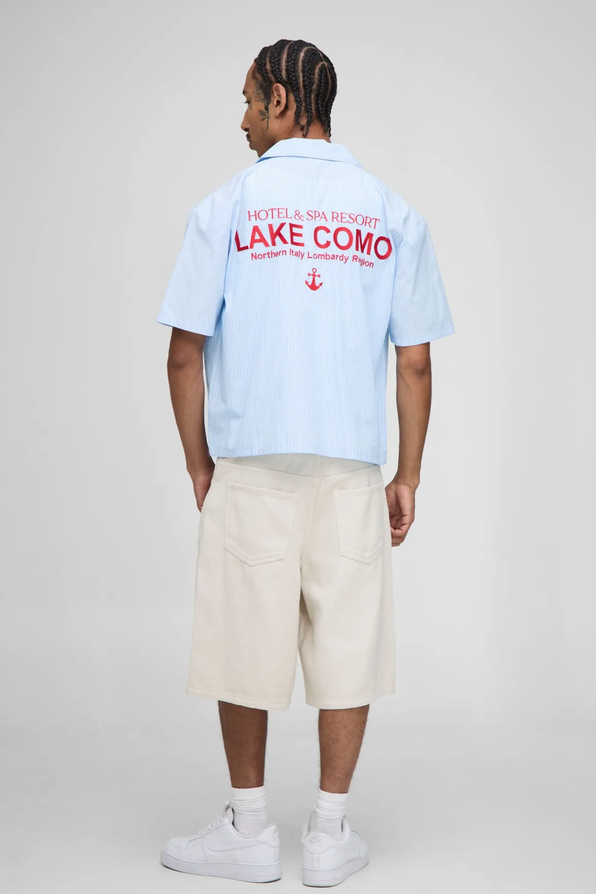 Chemise oversize boxy Revere Lake Como à rayures brodées