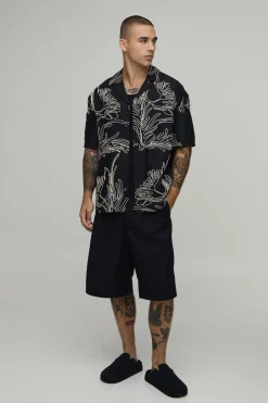 boohooMAN Chemise Oversize Brodée Palmiers<Homme Chemises Grande Taille|Chemises