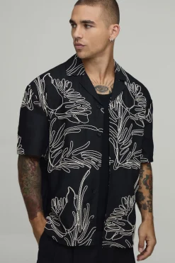 boohooMAN Chemise Oversize Brodée Palmiers<Homme Chemises Grande Taille|Chemises