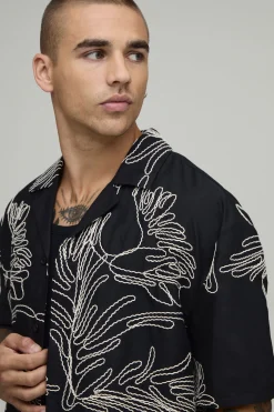 boohooMAN Chemise Oversize Brodée Palmiers<Homme Chemises Grande Taille|Chemises