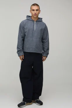 Chemise Oversize À Carreaux Avec Col Montant Quart De Zip