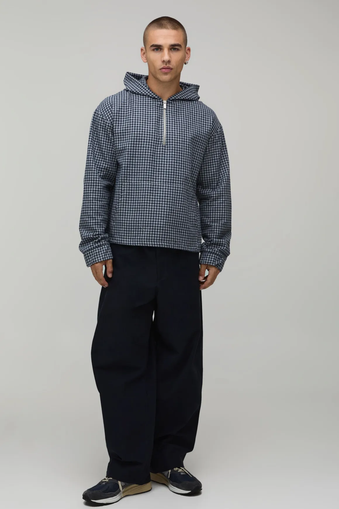 Chemise Oversize À Carreaux Avec Col Montant Quart De Zip