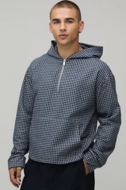 Chemise Oversize À Carreaux Avec Col Montant Quart De Zip