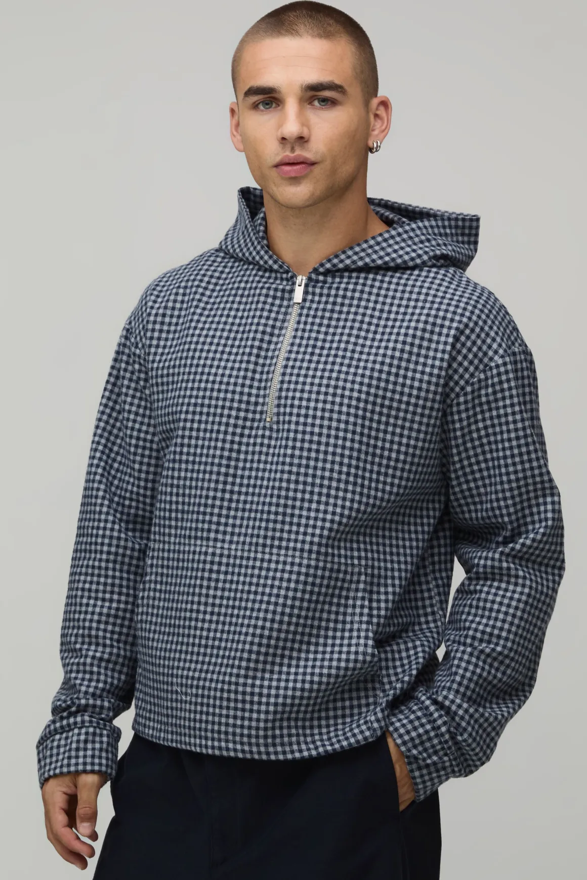 Chemise Oversize À Carreaux Avec Col Montant Quart De Zip
