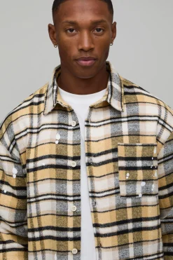 boohooMAN Chemise Oversize à Carreaux avec Éclaboussures de Peinture<Homme Chemises