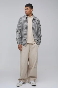 boohooMAN Chemise Oversize à Carreaux Micro et Ourlet Arrondi<Homme Chemises Grande Taille|Chemises