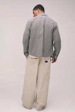 boohooMAN Chemise Oversize à Carreaux Micro et Ourlet Arrondi<Homme Chemises Grande Taille|Chemises