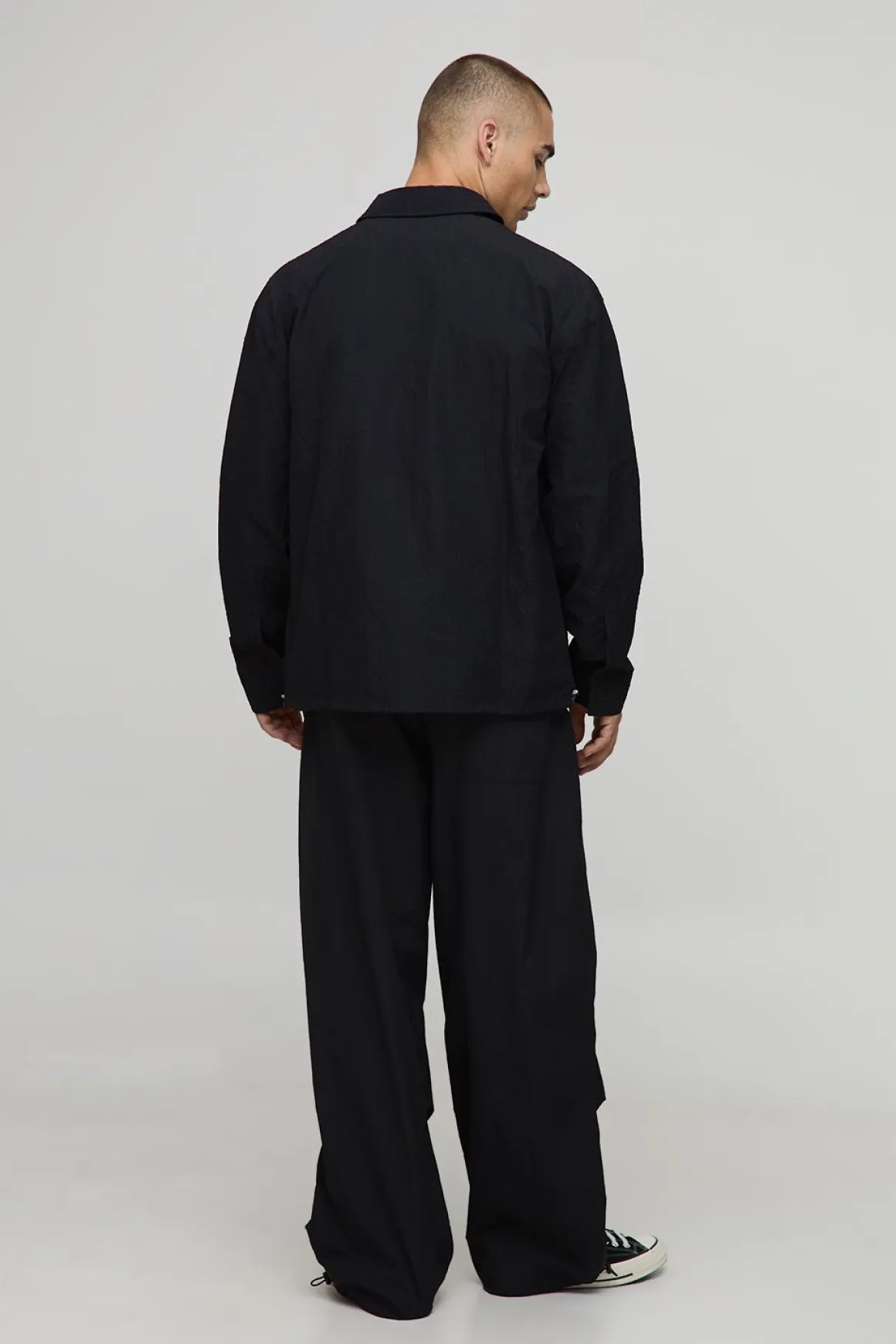 Chemise Oversize à Carreaux Techniques avec Ourlet Bungee