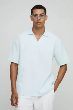 Chemise Oversize à Col V Plissée et Épaules Tombantes
