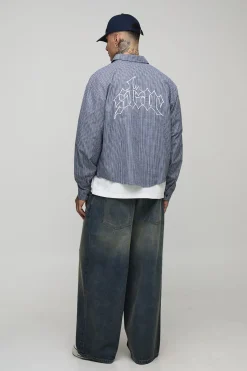 Chemise oversize à coupe boxy, brodée avec des micro-carreaux