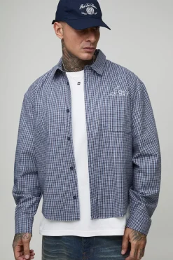 Chemise oversize à coupe boxy, brodée avec des micro-carreaux