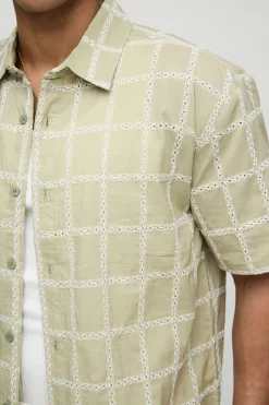 boohooMAN Chemise oversize, coupe boxy, à col à carreaux et broderie<Homme Chemises