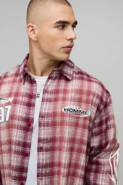 Chemise oversize, coupe boxy, à carreaux et embellie