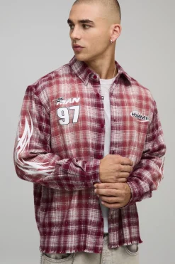 Chemise oversize, coupe boxy, à carreaux et embellie