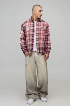 Chemise oversize, coupe boxy, à carreaux et embellie