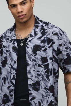 Chemise Oversize Coupe Boxy Imprimé Abstrait Monochrome